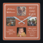 Horloge Carrée Fête des pères Meilleur Papa Jamais Terra Cotta Qu<br><div class="desc">Montrez à papa que vous le chérissez pour la Fête des pères avec ce Four Photo terra cotta et design blanc avec le nom de votre papa, le texte "Best Dad Ever", et la place pour un message unique ci-dessous avec des signatures tapées dans le texte du script et l'occasion...</div>