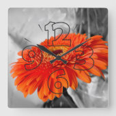 Horloge Carrée Feu sur les pétales (Recto)