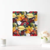 Horloge Carrée Feuillage d'automne éphémère dans l'aquarelle Vivi (Maison)