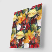 Horloge Carrée Feuillage d'automne éphémère dans l'aquarelle Vivi (Angle)