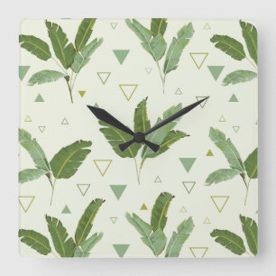 Horloge Carrée Feuille de banane avec triangles