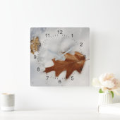 Horloge Carrée feuille de chêne sur la neige (Maison)