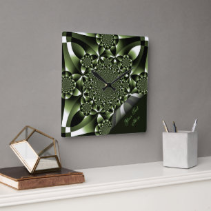 Horloge Carrée Feuille de forêt verte blanche Page Curl