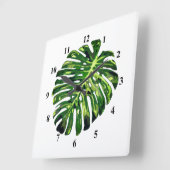 Horloge Carrée Feuille de monstère tropicale (Angle)