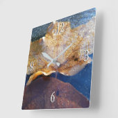 Horloge Carrée Feuille d'érable jaune congelée Automne Nature (Angle)