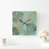 Horloge Carrée Feuille fané tropical (Maison)