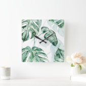 Horloge Carrée Feuille fendue de paume tropicale (Maison)