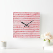 Horloge Carrée Feuille musicale rouge vintage (Maison)