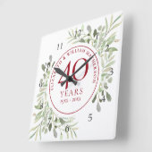 Horloge Carrée Feuilles aquarelles douces 40e anniversaire (Angle)