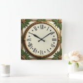 Horloge Carrée Feuilles Art déco (Maison)