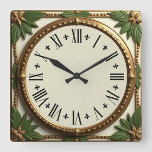 Horloge Carrée Feuilles Art déco