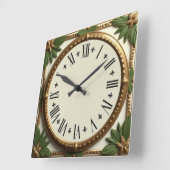 Horloge Carrée Feuilles Art déco (Angle)