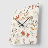 Horloge Carrée Feuilles d'automne douillettes impression botaniqu (Angle)