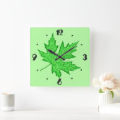 Horloge Carrée Feuilles de chêne - nuances de vert (Maison)