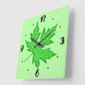 Horloge Carrée Feuilles de chêne - nuances de vert (Angle)