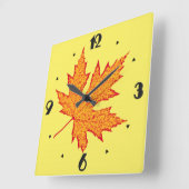 Horloge Carrée Feuilles de chêne - or orange et moutarde (Angle)