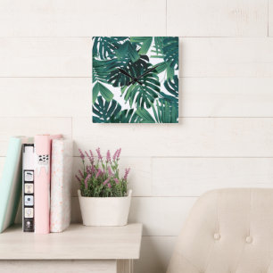 Horloge Carrée Feuilles de jungle tropicale Monstera 1