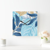 Horloge Carrée Feuilles de la Jungle Bleue (Maison)