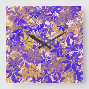 Horloge Carrée Feuilles de marron chêne bleu violet et bronze