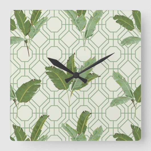 Horloge Carrée Feuilles de palmiers tropicaux (Recto)