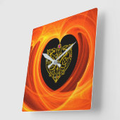 Horloge Carrée FEUILLES D'OR, jaune orange noir (Angle)