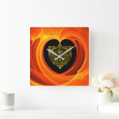 Horloge Carrée FEUILLES D'OR, jaune orange noir (Maison)