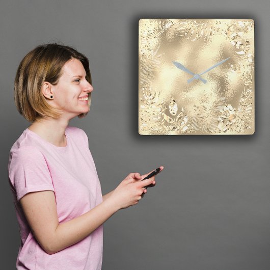 Horloge Carrée Feuilles tropicales d'or de Champaigne Botanique M