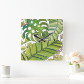 Horloge Carrée Feuilles Tropicaux En Aquarelle (Maison)