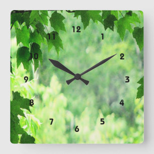 Horloge Carrée Feuilles verts