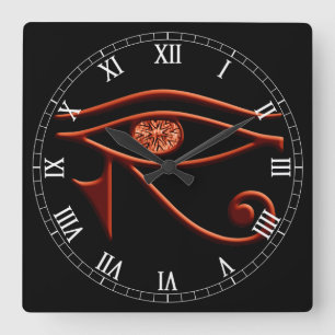 Horloge Carrée Fiery Eye of Horus Roman Numeral Clock