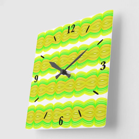 Horloge Carrée Figure Vert Et Jaune Huit Art Motif (Angle)