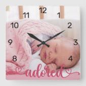 Horloge Carrée Fille adorée bébé photo Pink Nursery (Recto)