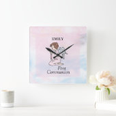 Horloge Carrée Fille, Ange de la première communion (Maison)