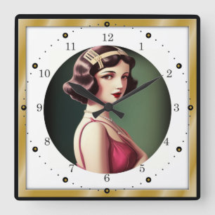 Horloge Carrée Fille Art Déco