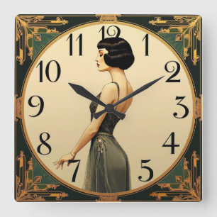 Horloge Carrée Fille Art Déco