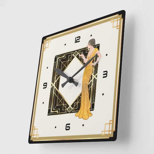 Horloge Carrée Fille Art Déco (Angle)