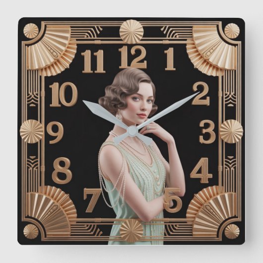 Horloge Carrée Fille Art Déco (Recto)