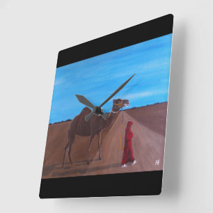 Horloge Carrée Fille au tableau de chameau par Alfred Fox