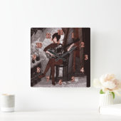 Horloge Carrée Fille avec guitare (Maison)