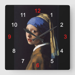 Horloge Carrée Fille avec une oreille perle