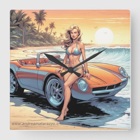 Horloge Carrée Fille avec voiture de sport (Recto)