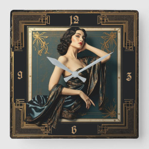 Horloge Carrée Fille élégante Art Déco