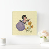 Horloge Carrée Fille Elf Fairy Daffodil Antique Pâques (Maison)