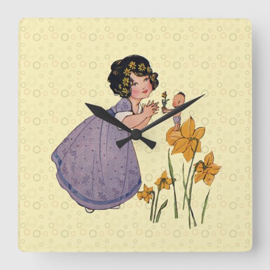 Horloge Carrée Fille Elf Fairy Daffodil Antique Pâques (Recto)