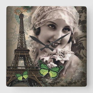 Horloge Carrée fille gatsby vintage de papillon vert d'art déco