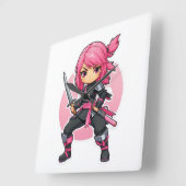 Horloge Carrée Fille Ninja rose (Angle)