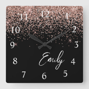 Horloge Carrée Fille Rose noir or bleu Parties scintillant rose M