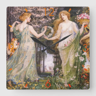 Horloge Carrée Filles jolies Art Nouveau vintage par Walter Crane