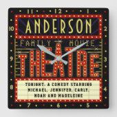 Horloge Carrée Film Theatre Marquee Home Cinéma | Nom personnalis (Recto)