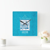 Horloge Carrée Fils, Première Communion, Blé, Raisins Bleu (Maison)